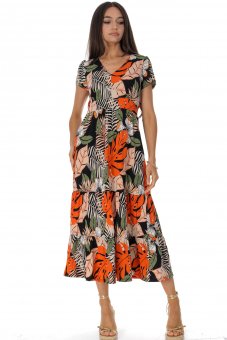 Rochie dama din jerse cu imprimeu floral si frunze Roh DR4820