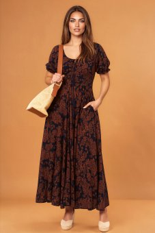 Rochie maxi dama cu imprimeu si maneca scurta Roh DR4852