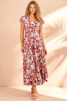 Rochie maxi inflorata Roh Dr4844 Multicolora din Viscoza cu buzunare 