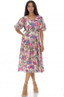 Rochie midi dama cu imprimeu si maneci bufante Roh DR4816