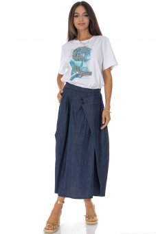 Fusta midi din denim cu buzunar Roh FR573