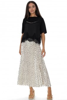 Fusta midi plisata crem cu buline Roh FR575