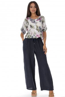 Pantaloni casual din in cu buzunare Albastru Roh TR575