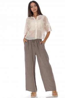 Pantaloni casual din in cu buzunare Bej Roh TR576