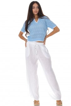 Pantaloni casual din in cu buzunare  Alb Roh TR577