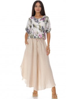 Pantaloni largi din in cu buzunare Bej Roh TR583