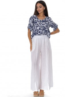 Pantaloni casual din in cu buzunare ,Alb Roh TR585