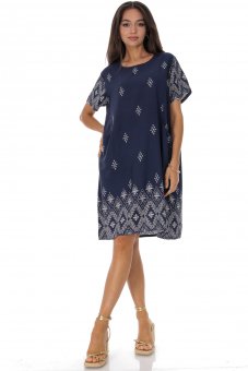 Tunica dama bleumarin din vascoza cu imprimeu boho Roh DR4811