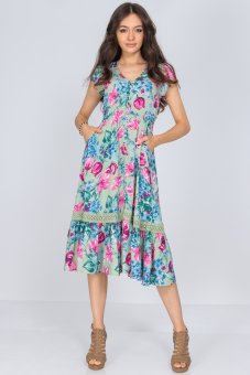 Viscose midi dress Aimelia Dr4665 Multicoloured with pockets 