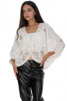 Crochet detail cardigan in Cream Roh BR2958