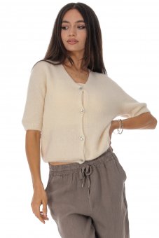 Cardigan crem cu alpaca si decolteu in V  Roh BR2973
