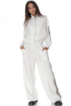 Compleu casual trening din crem cu dungi negre contrastante Roh TR589