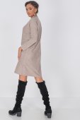 Rochie, ROH DR4340, camel, cu dunga in contrast