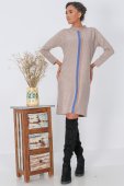 Rochie, ROH DR4340, camel, cu dunga in contrast