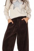 Pantaloni dama cu croiala tip barrel din corduroy, Maro Aimelia TR569