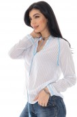 Bluza de dama, ROH BR2391, bleu/alb cu dungi si broderie