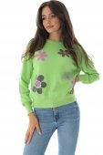Pulover gros,Roh BR2596, Verde cu detalii tricotate florală 
