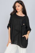 Bluza oversize din in, neagra, ROH BR2772