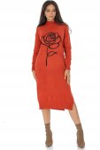 Rochie casual tricotata midi cu design contrastant trandafir Portocaliu Roh DR4800