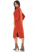 Rochie casual tricotata midi cu design contrastant trandafir Portocaliu Roh DR4800