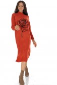 Rochie casual tricotata midi cu design contrastant trandafir Portocaliu Roh DR4800