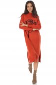 Rochie casual tricotata midi cu design contrastant trandafir Portocaliu Roh DR4800