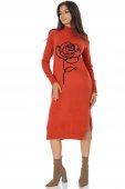 Rochie casual tricotata midi cu design contrastant trandafir Portocaliu Roh DR4800