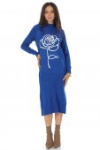 Rochie casual tricotata midi cu design contrastant trandafir Albastru Royal  Roh DR4801