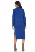Rochie casual tricotata midi cu design contrastant trandafir Albastru Royal  Roh DR4801