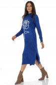 Rochie casual tricotata midi cu design contrastant trandafir Albastru Royal  Roh DR4801