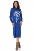 Rochie casual tricotata midi cu design contrastant trandafir Albastru Royal  Roh DR4801