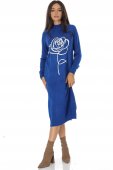 Rochie casual tricotata midi cu design contrastant trandafir Albastru Royal  Roh DR4801