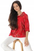 Bluza oversize din bumbac cu imprimeu floral, rosie, ROH Br2756