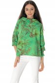 Bluza oversize din bumbac cu imprimeu floral, verde, ROH Br2758