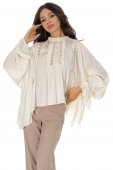 Bluza oversize cu aspect de matase, Crem Aimelia BR2924