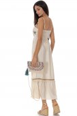 Rochie maxi de vara din bumbac si in cu broderie Crem DR4824