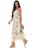 Rochie maxi de vara din bumbac si in cu broderie Crem DR4824