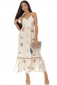 Rochie maxi de vara din bumbac si in cu broderie Crem DR4824