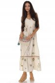 Rochie maxi de vara din bumbac si in cu broderie Crem DR4824