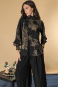 Bluza oversize eleganta cu guler inalt, Neagra, ROH BR2701