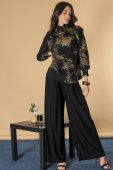 Bluza oversize eleganta cu guler inalt, Neagra, ROH BR2701