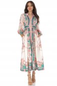 Rochie maxi de ocazie ,crem ,cu imprimeu floral si buzunare – ROH DR4754