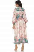 Rochie maxi de ocazie ,crem ,cu imprimeu floral si buzunare – ROH DR4754