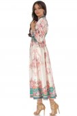 Rochie maxi de ocazie ,crem ,cu imprimeu floral si buzunare – ROH DR4754