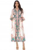 Rochie maxi de ocazie ,crem ,cu imprimeu floral si buzunare – ROH DR4754