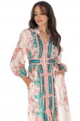Rochie maxi de ocazie ,crem ,cu imprimeu floral si buzunare – ROH DR4754