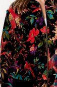 Jacheta neagra cu imprimeu floral exotic si inchidere cu fermoar Roh JR688