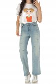 Jeans stil vintage cu broderie, Denim Bleu, Roh TR540