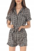 Pijama de dama, scurta, Roh, negru cu imprimeu geometric - TR427