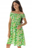 Rochie verde cu imprimeu și mâneci Bardot cu elastic - DR4592